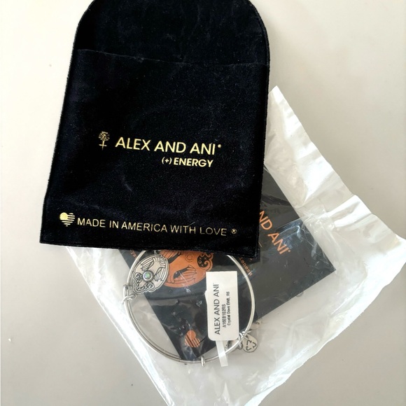 ALEX & ANI•crystal dove charm bangle bracelet NWT - Picture 2 of 4